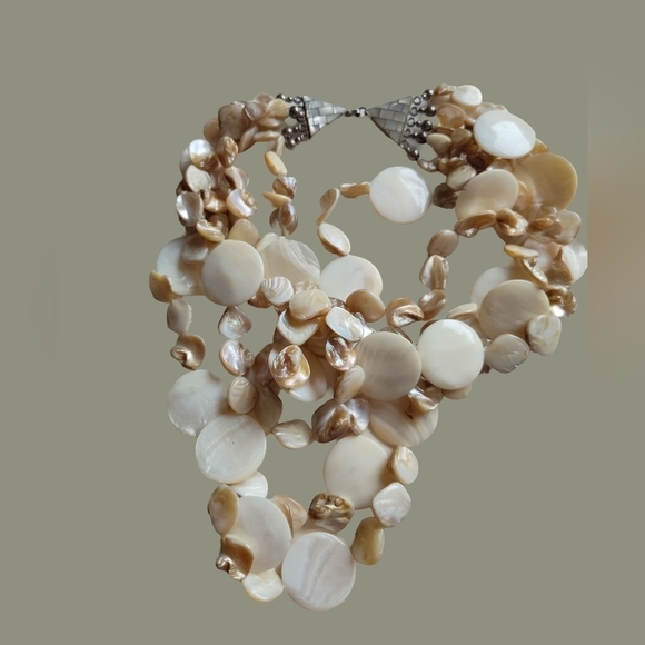 • Mother of Pearl Five Strand Necklace • - Picture 1 of 13